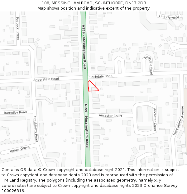 108, MESSINGHAM ROAD, SCUNTHORPE, DN17 2DB: Location map and indicative extent of plot