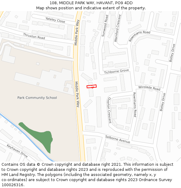 108, MIDDLE PARK WAY, HAVANT, PO9 4DD: Location map and indicative extent of plot