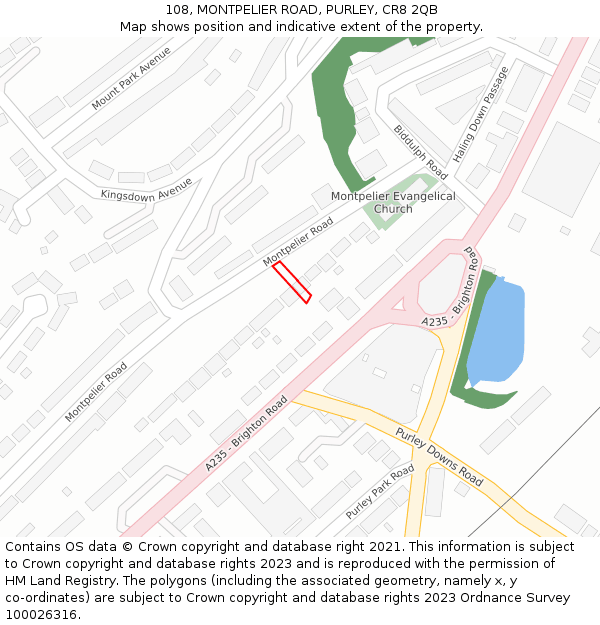 108, MONTPELIER ROAD, PURLEY, CR8 2QB: Location map and indicative extent of plot