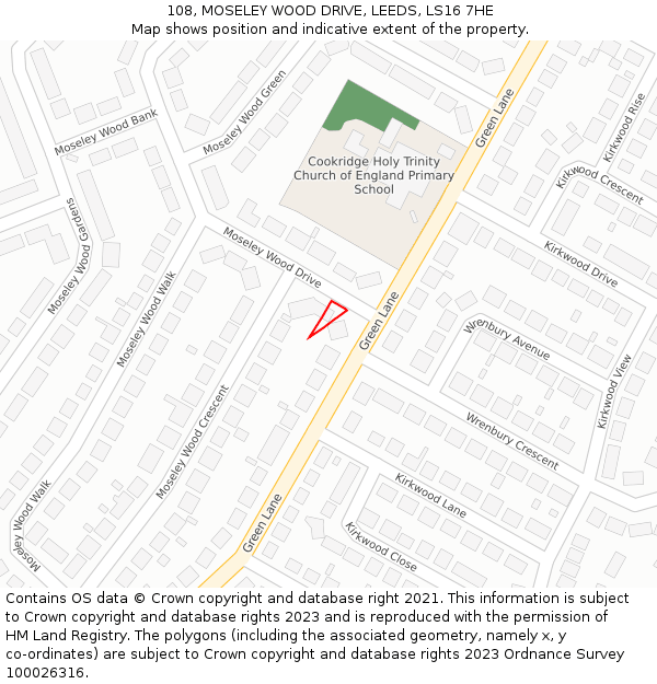 108, MOSELEY WOOD DRIVE, LEEDS, LS16 7HE: Location map and indicative extent of plot