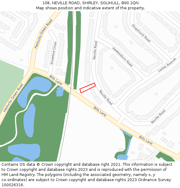 108, NEVILLE ROAD, SHIRLEY, SOLIHULL, B90 2QN: Location map and indicative extent of plot