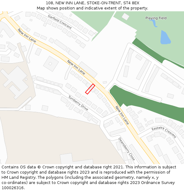 108, NEW INN LANE, STOKE-ON-TRENT, ST4 8EX: Location map and indicative extent of plot