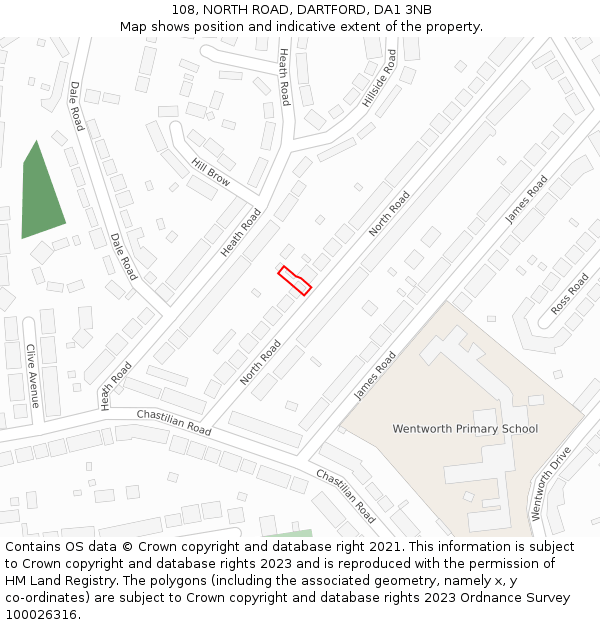 108, NORTH ROAD, DARTFORD, DA1 3NB: Location map and indicative extent of plot