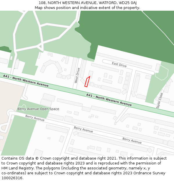 108, NORTH WESTERN AVENUE, WATFORD, WD25 0AJ: Location map and indicative extent of plot