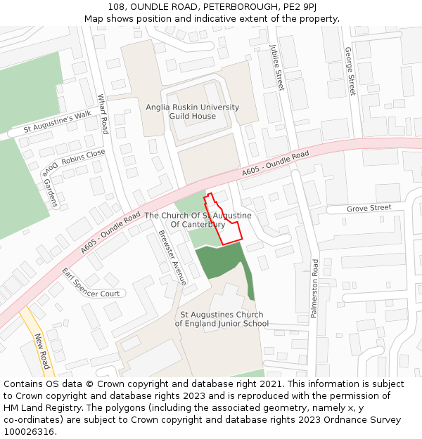 108, OUNDLE ROAD, PETERBOROUGH, PE2 9PJ: Location map and indicative extent of plot