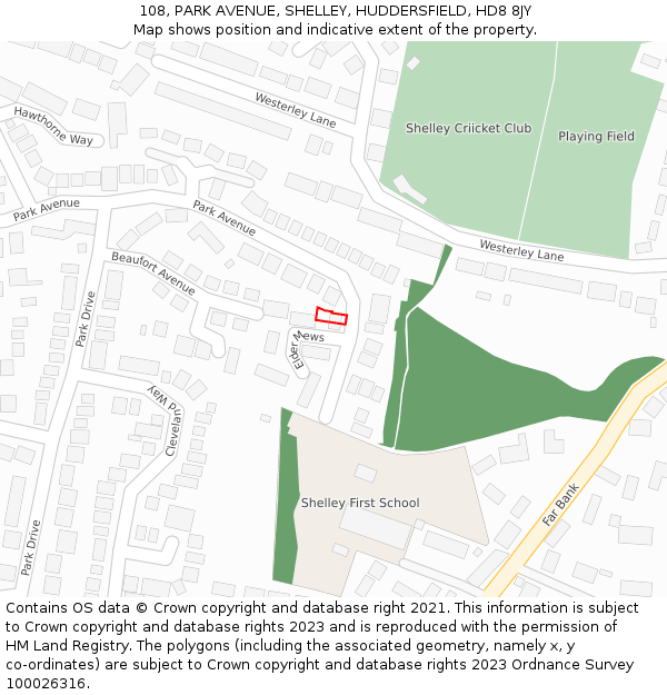108, PARK AVENUE, SHELLEY, HUDDERSFIELD, HD8 8JY: Location map and indicative extent of plot