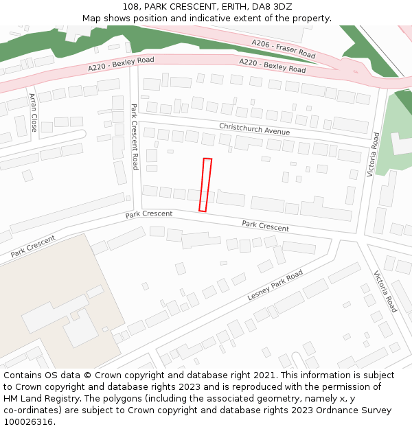 108, PARK CRESCENT, ERITH, DA8 3DZ: Location map and indicative extent of plot
