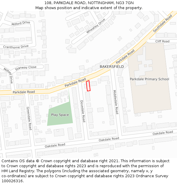 108, PARKDALE ROAD, NOTTINGHAM, NG3 7GN: Location map and indicative extent of plot