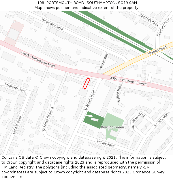 108, PORTSMOUTH ROAD, SOUTHAMPTON, SO19 9AN: Location map and indicative extent of plot