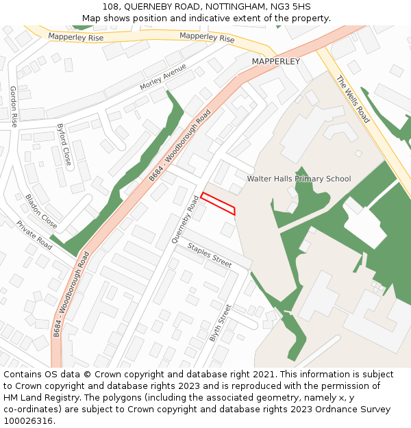 108, QUERNEBY ROAD, NOTTINGHAM, NG3 5HS: Location map and indicative extent of plot