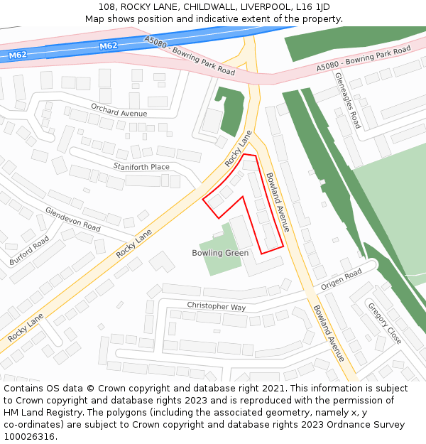 108, ROCKY LANE, CHILDWALL, LIVERPOOL, L16 1JD: Location map and indicative extent of plot