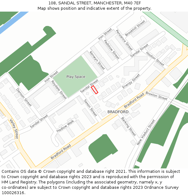 108, SANDAL STREET, MANCHESTER, M40 7EF: Location map and indicative extent of plot