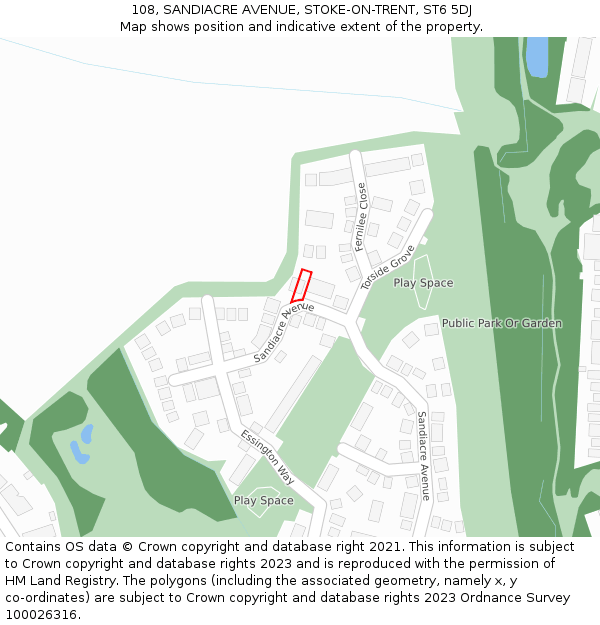 108, SANDIACRE AVENUE, STOKE-ON-TRENT, ST6 5DJ: Location map and indicative extent of plot
