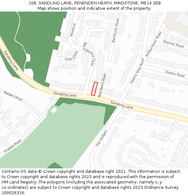 108, SANDLING LANE, PENENDEN HEATH, MAIDSTONE, ME14 2EB: Location map and indicative extent of plot