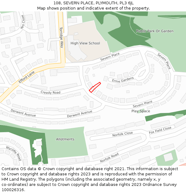 108, SEVERN PLACE, PLYMOUTH, PL3 6JL: Location map and indicative extent of plot