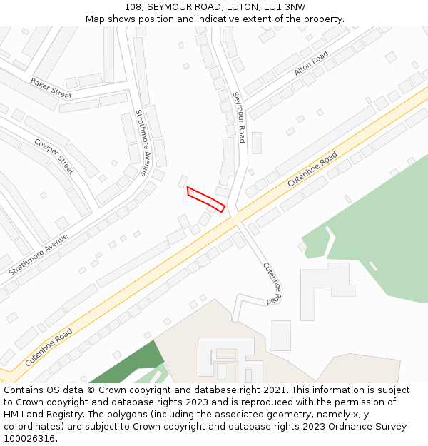 108, SEYMOUR ROAD, LUTON, LU1 3NW: Location map and indicative extent of plot