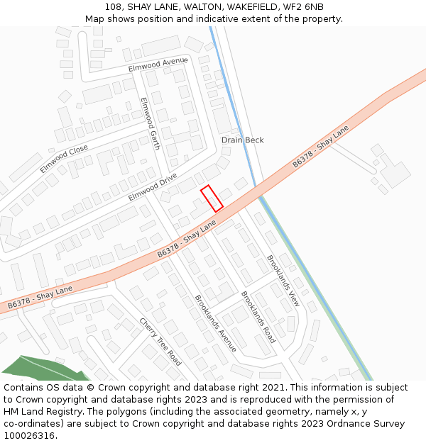 108, SHAY LANE, WALTON, WAKEFIELD, WF2 6NB: Location map and indicative extent of plot