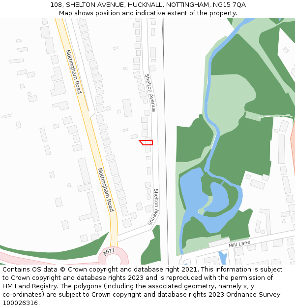108, SHELTON AVENUE, HUCKNALL, NOTTINGHAM, NG15 7QA: Location map and indicative extent of plot