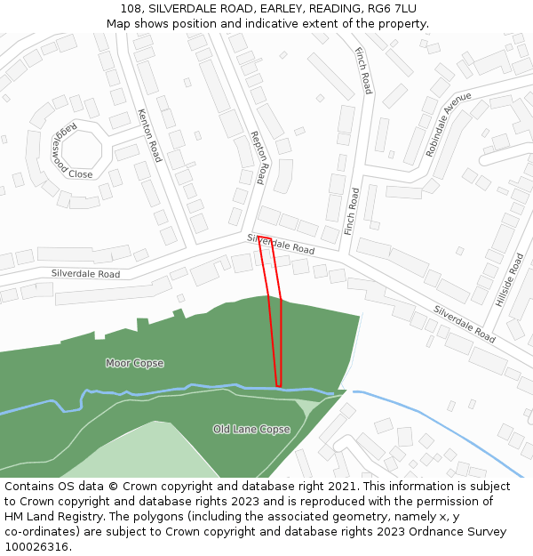 108, SILVERDALE ROAD, EARLEY, READING, RG6 7LU: Location map and indicative extent of plot