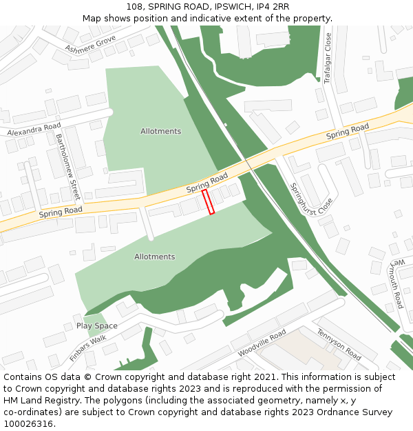 108, SPRING ROAD, IPSWICH, IP4 2RR: Location map and indicative extent of plot