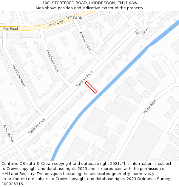 108, STORTFORD ROAD, HODDESDON, EN11 0AW: Location map and indicative extent of plot