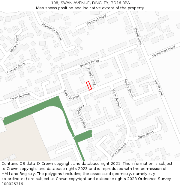108, SWAN AVENUE, BINGLEY, BD16 3PA: Location map and indicative extent of plot