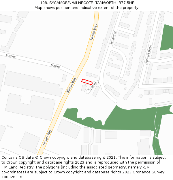 108, SYCAMORE, WILNECOTE, TAMWORTH, B77 5HF: Location map and indicative extent of plot