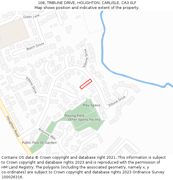 108, TRIBUNE DRIVE, HOUGHTON, CARLISLE, CA3 0LF: Location map and indicative extent of plot