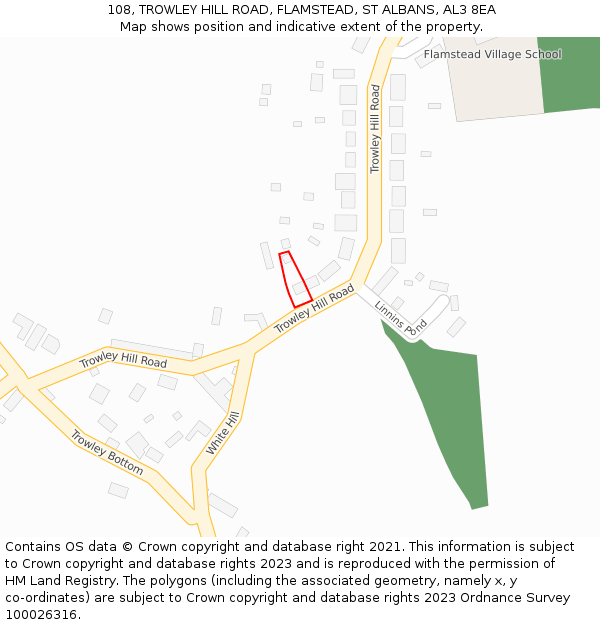 108, TROWLEY HILL ROAD, FLAMSTEAD, ST ALBANS, AL3 8EA: Location map and indicative extent of plot