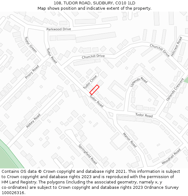 108, TUDOR ROAD, SUDBURY, CO10 1LD: Location map and indicative extent of plot