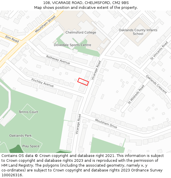 108, VICARAGE ROAD, CHELMSFORD, CM2 9BS: Location map and indicative extent of plot