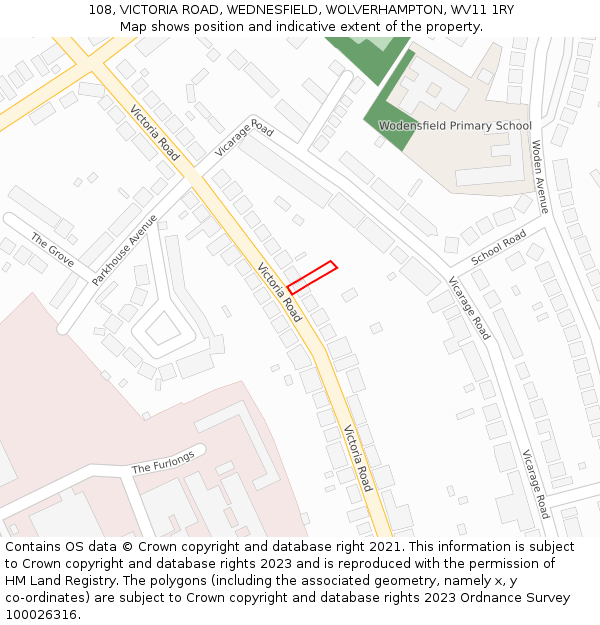 108, VICTORIA ROAD, WEDNESFIELD, WOLVERHAMPTON, WV11 1RY: Location map and indicative extent of plot