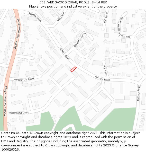 108, WEDGWOOD DRIVE, POOLE, BH14 8EX: Location map and indicative extent of plot