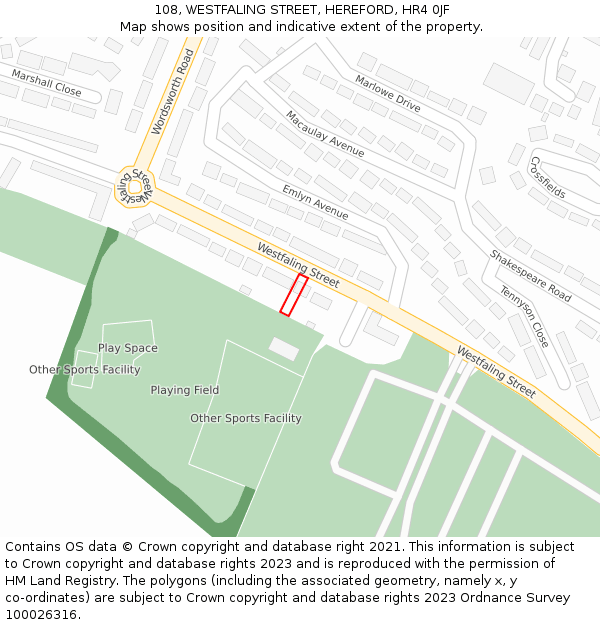 108, WESTFALING STREET, HEREFORD, HR4 0JF: Location map and indicative extent of plot