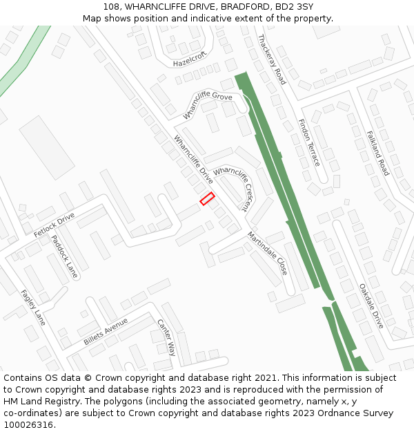 108, WHARNCLIFFE DRIVE, BRADFORD, BD2 3SY: Location map and indicative extent of plot