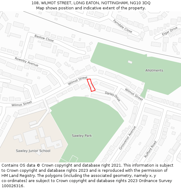 108, WILMOT STREET, LONG EATON, NOTTINGHAM, NG10 3DQ: Location map and indicative extent of plot