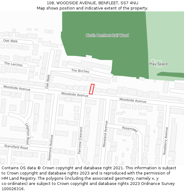 108, WOODSIDE AVENUE, BENFLEET, SS7 4NU: Location map and indicative extent of plot