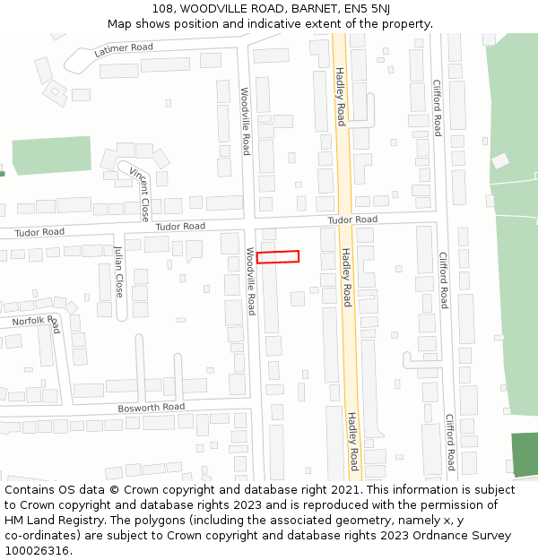 108, WOODVILLE ROAD, BARNET, EN5 5NJ: Location map and indicative extent of plot