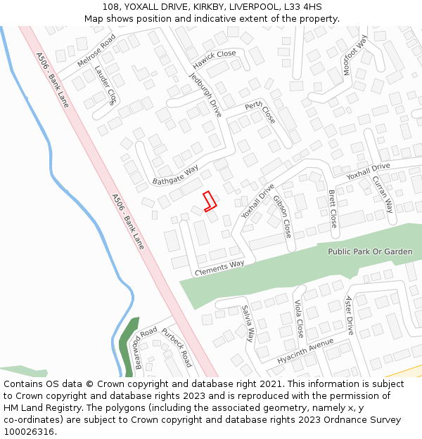 108, YOXALL DRIVE, KIRKBY, LIVERPOOL, L33 4HS: Location map and indicative extent of plot