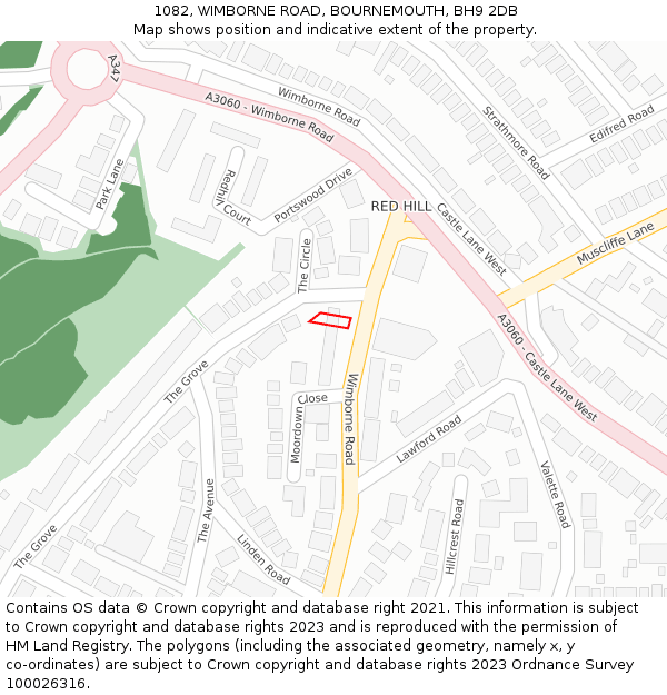 1082, WIMBORNE ROAD, BOURNEMOUTH, BH9 2DB: Location map and indicative extent of plot