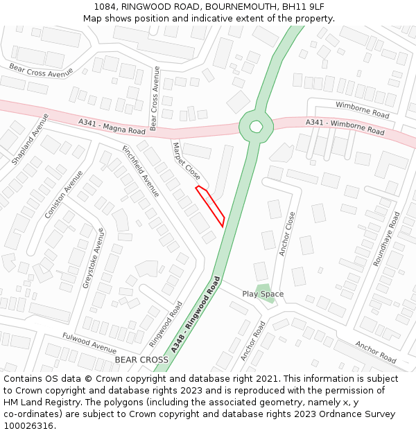 1084, RINGWOOD ROAD, BOURNEMOUTH, BH11 9LF: Location map and indicative extent of plot