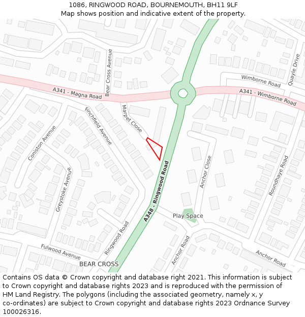 1086, RINGWOOD ROAD, BOURNEMOUTH, BH11 9LF: Location map and indicative extent of plot