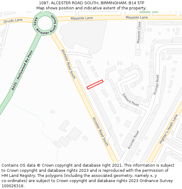 1087, ALCESTER ROAD SOUTH, BIRMINGHAM, B14 5TP: Location map and indicative extent of plot