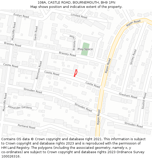 108A, CASTLE ROAD, BOURNEMOUTH, BH9 1PN: Location map and indicative extent of plot