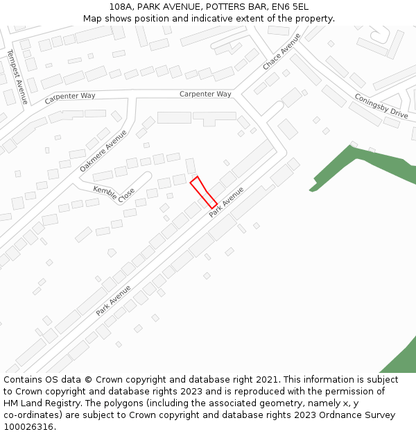 108A, PARK AVENUE, POTTERS BAR, EN6 5EL: Location map and indicative extent of plot
