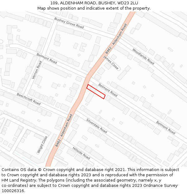 109, ALDENHAM ROAD, BUSHEY, WD23 2LU: Location map and indicative extent of plot
