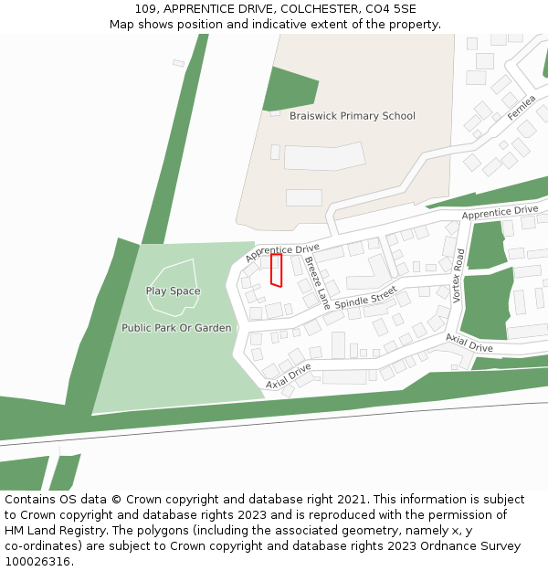 109, APPRENTICE DRIVE, COLCHESTER, CO4 5SE: Location map and indicative extent of plot