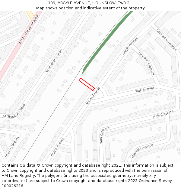 109, ARGYLE AVENUE, HOUNSLOW, TW3 2LL: Location map and indicative extent of plot
