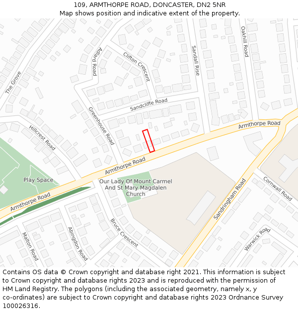 109, ARMTHORPE ROAD, DONCASTER, DN2 5NR: Location map and indicative extent of plot