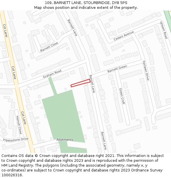 109, BARNETT LANE, STOURBRIDGE, DY8 5PS: Location map and indicative extent of plot